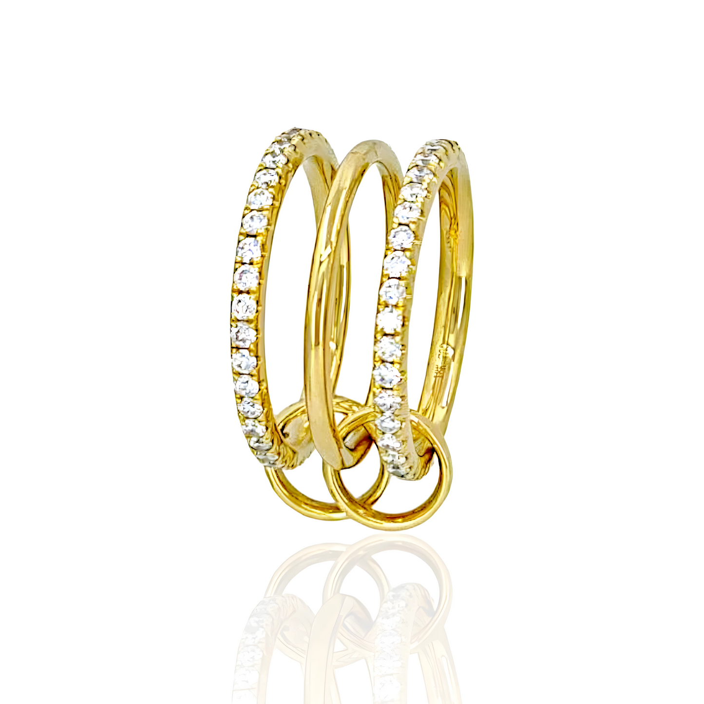 18K Gold Triple Ring with Natural Diamonds