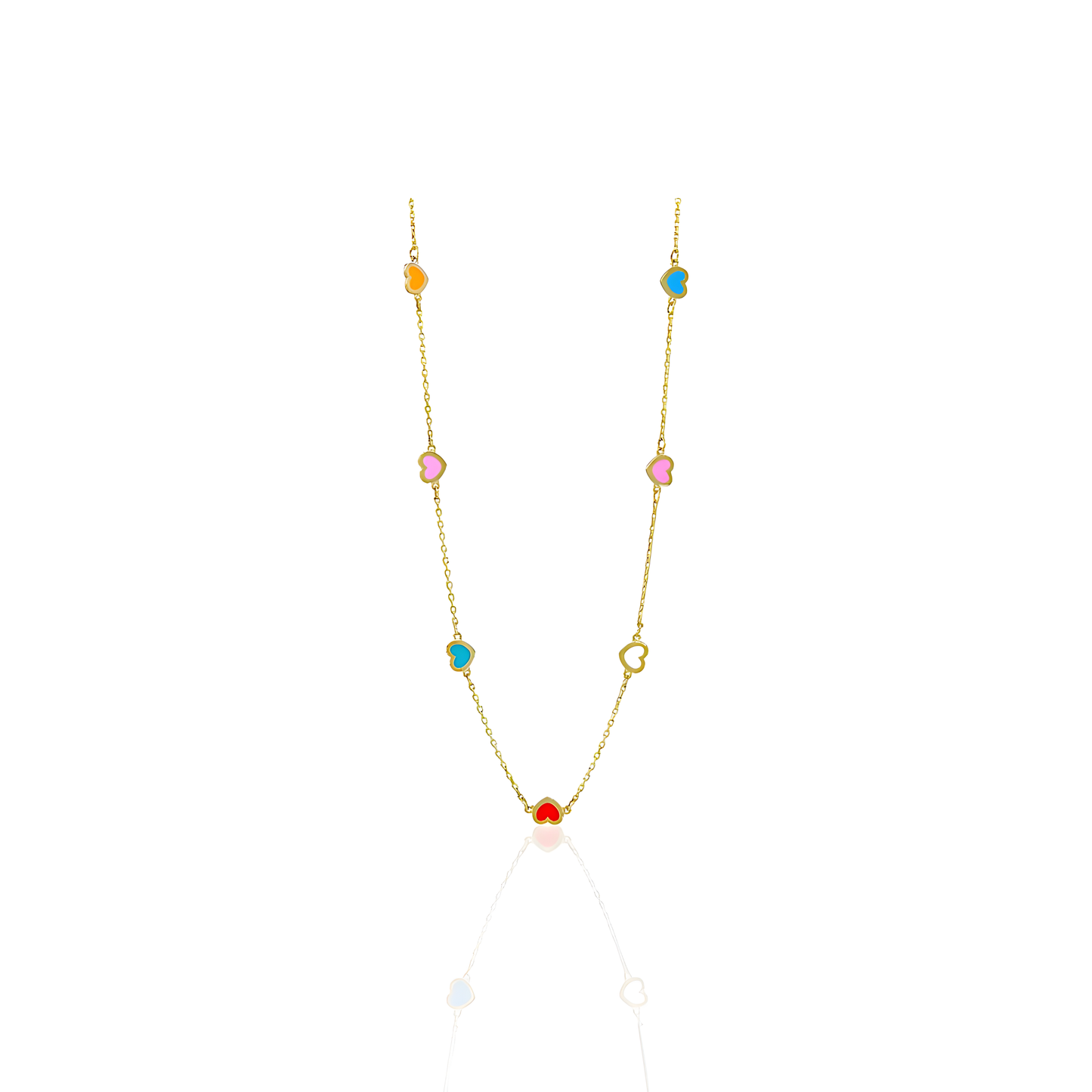 14K Gold Necklace with Heart Shaped Enamel