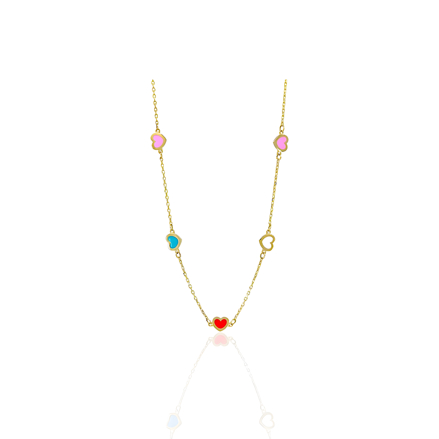 14K Gold Necklace with Heart Shaped Enamel