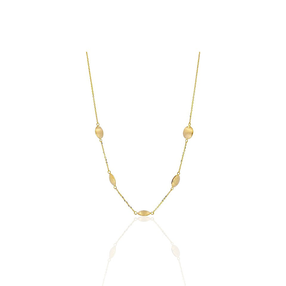 14K Gold Polished and Satin Pebble Necklace