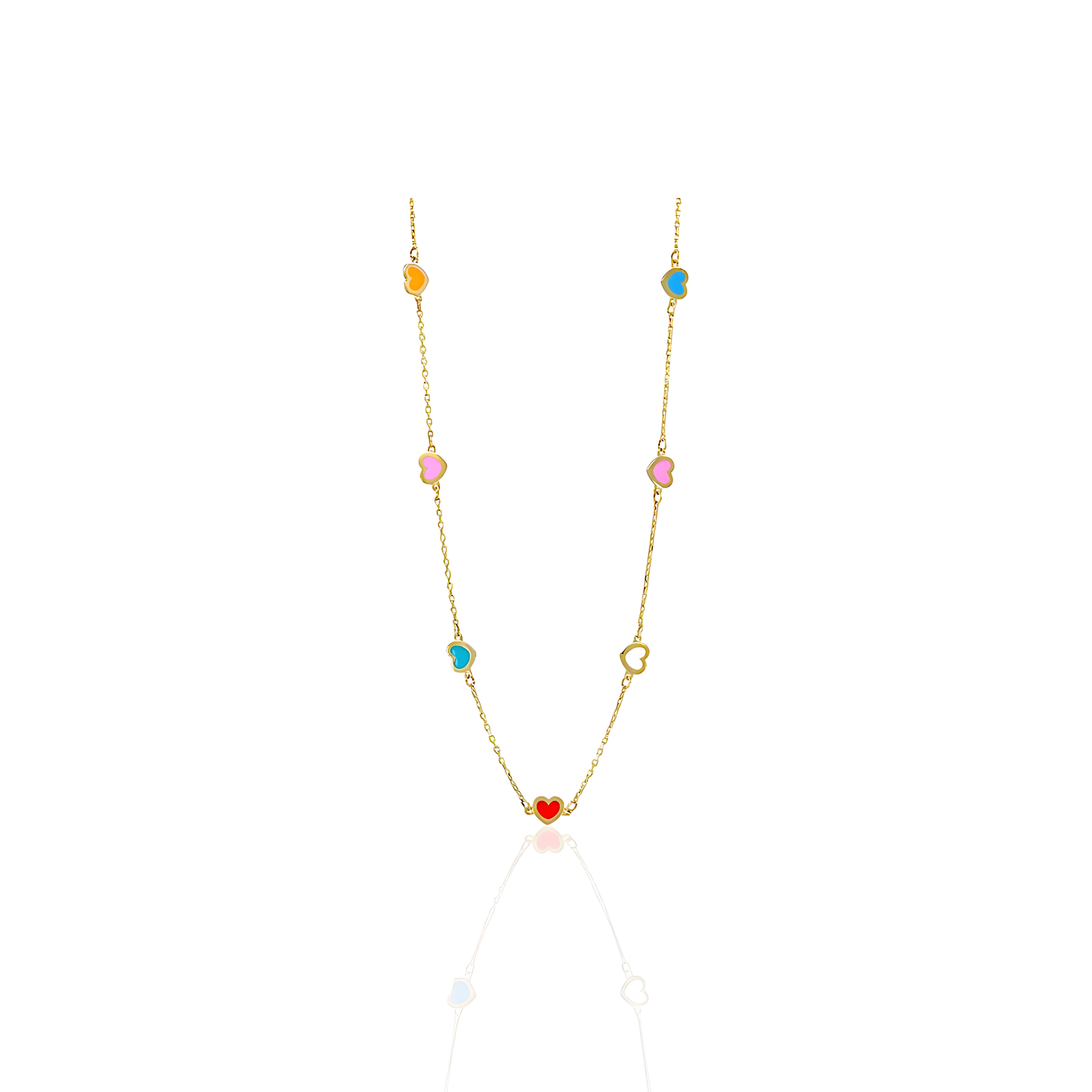 14K Gold Necklace with Heart Shaped Enamel