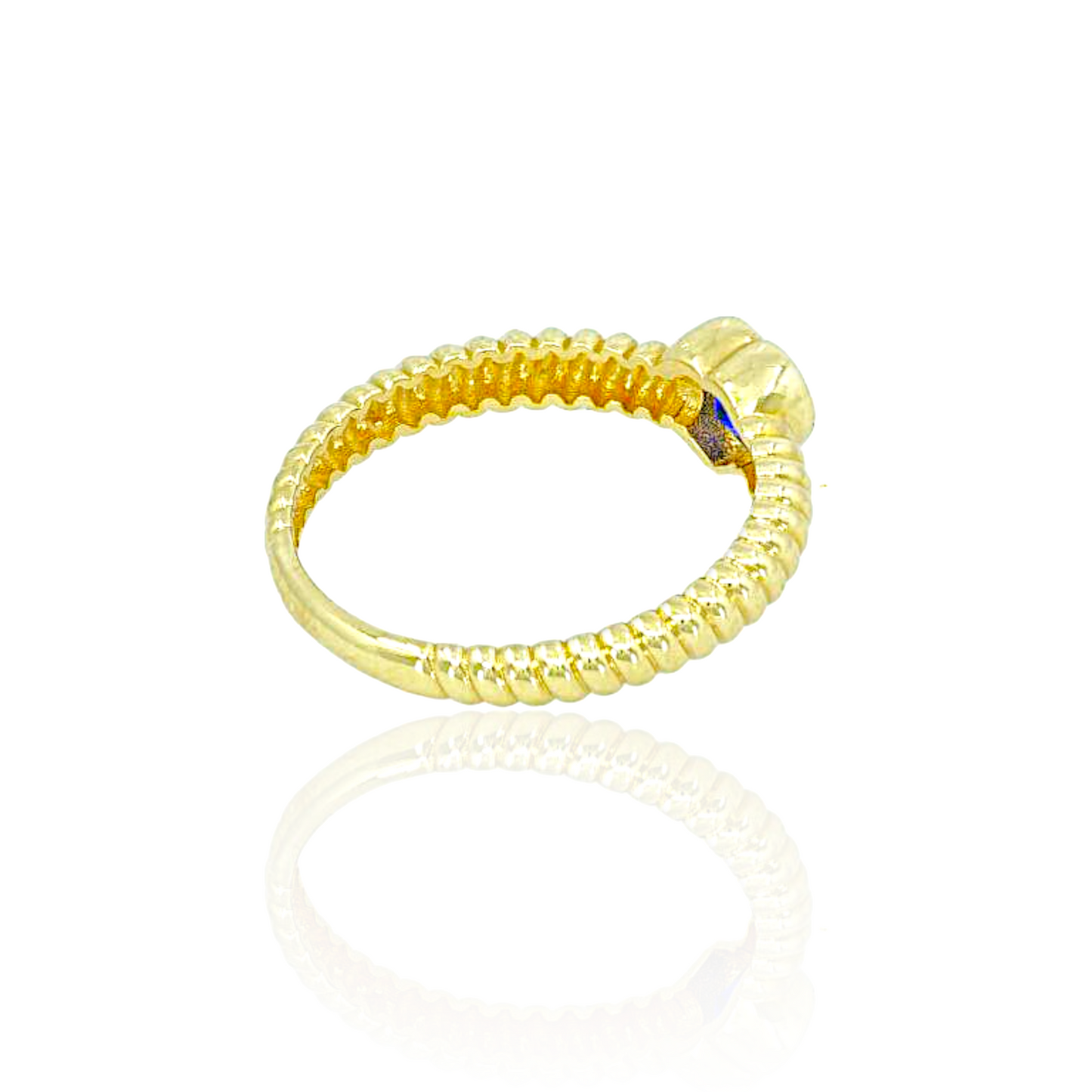 14K Gold Shell Ring with Blue Heart