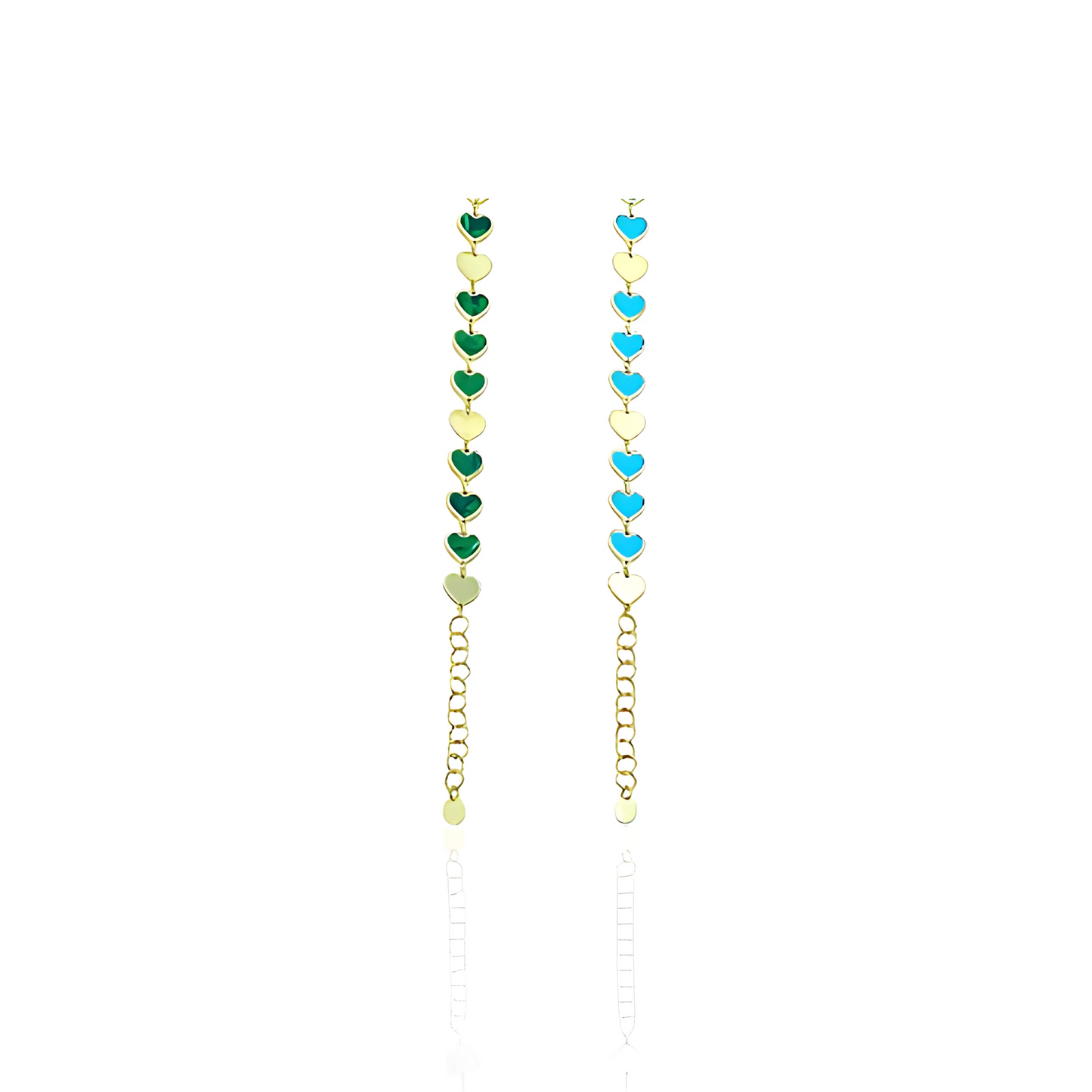 14K Gold Heart Bracelet with Natural Malachite and Turquoise