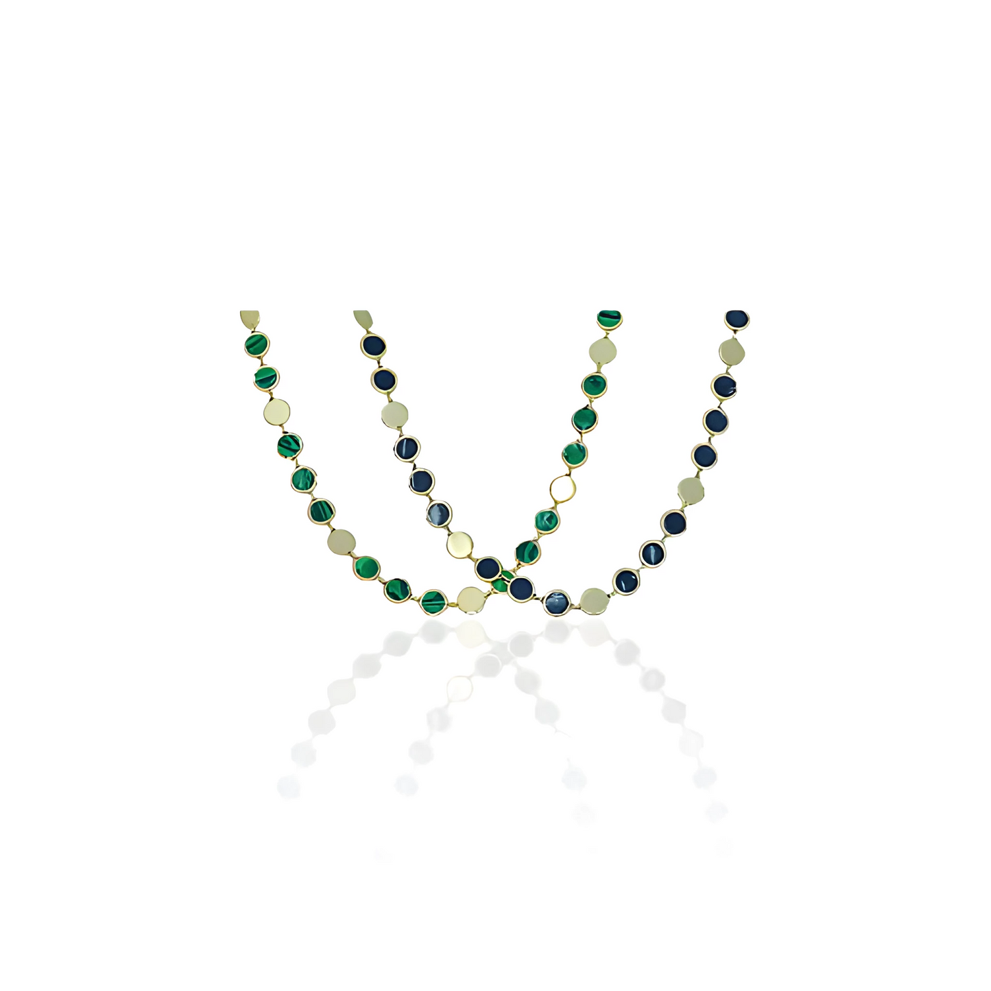 14K Gold Disk Bracelet with Natural Malachite and Onyx