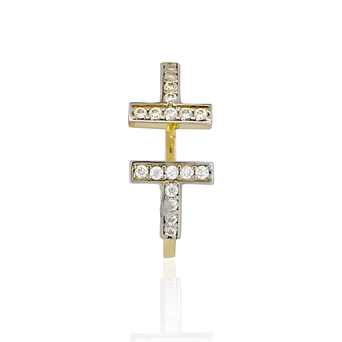 14K Two Tone Gold Double T Ring with Topazes