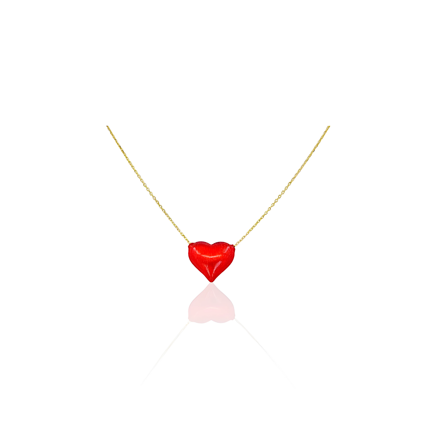 18K Gold Necklace with Satin Heart Pendant