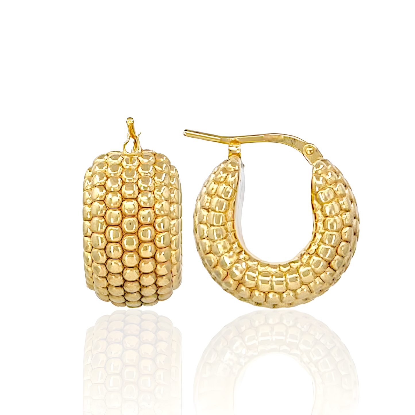 14K Gold Beaded Hoop Earrings