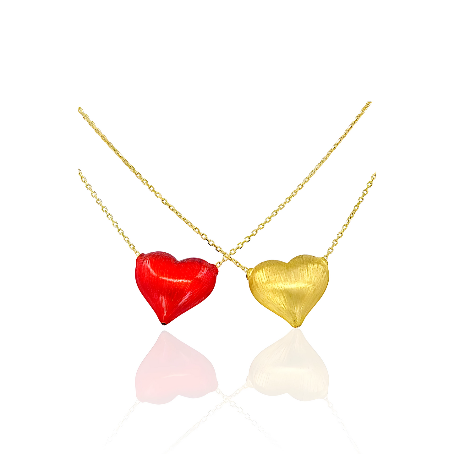 18K Gold Necklace with Satin Heart Pendant
