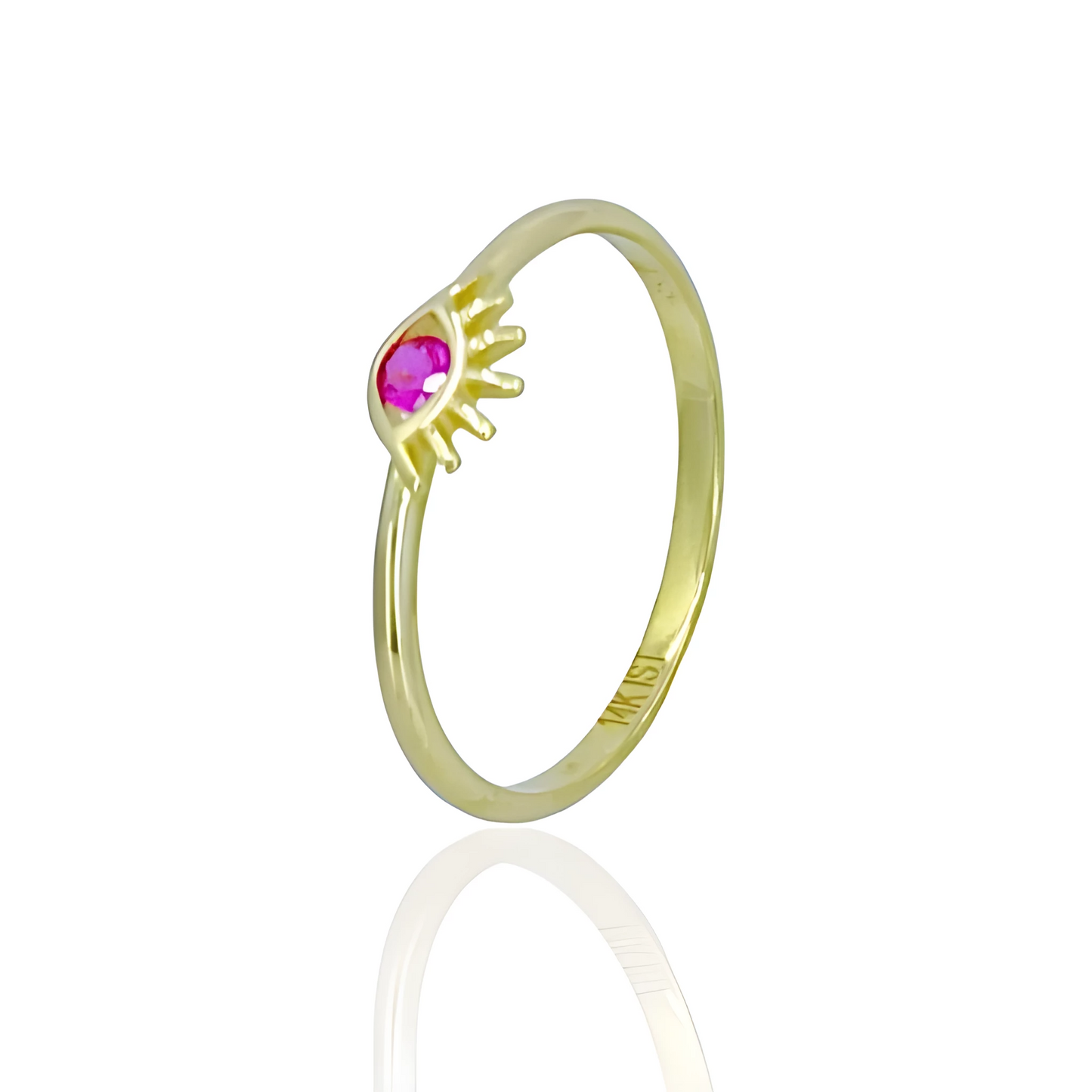 14k Solid Gold Evil Eye Ring with Colored Topaz