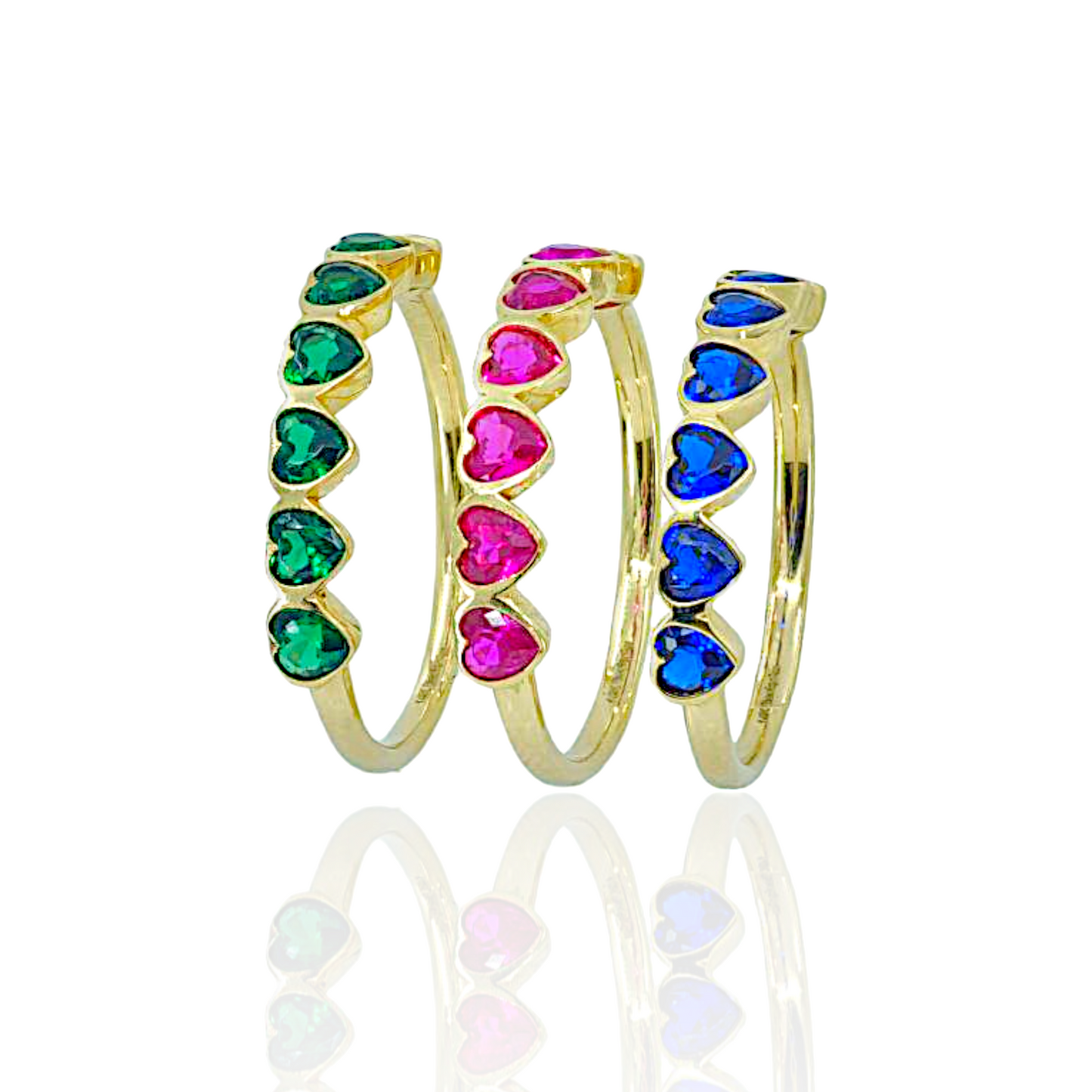14K Gold Ring with Pretty Heart Stones