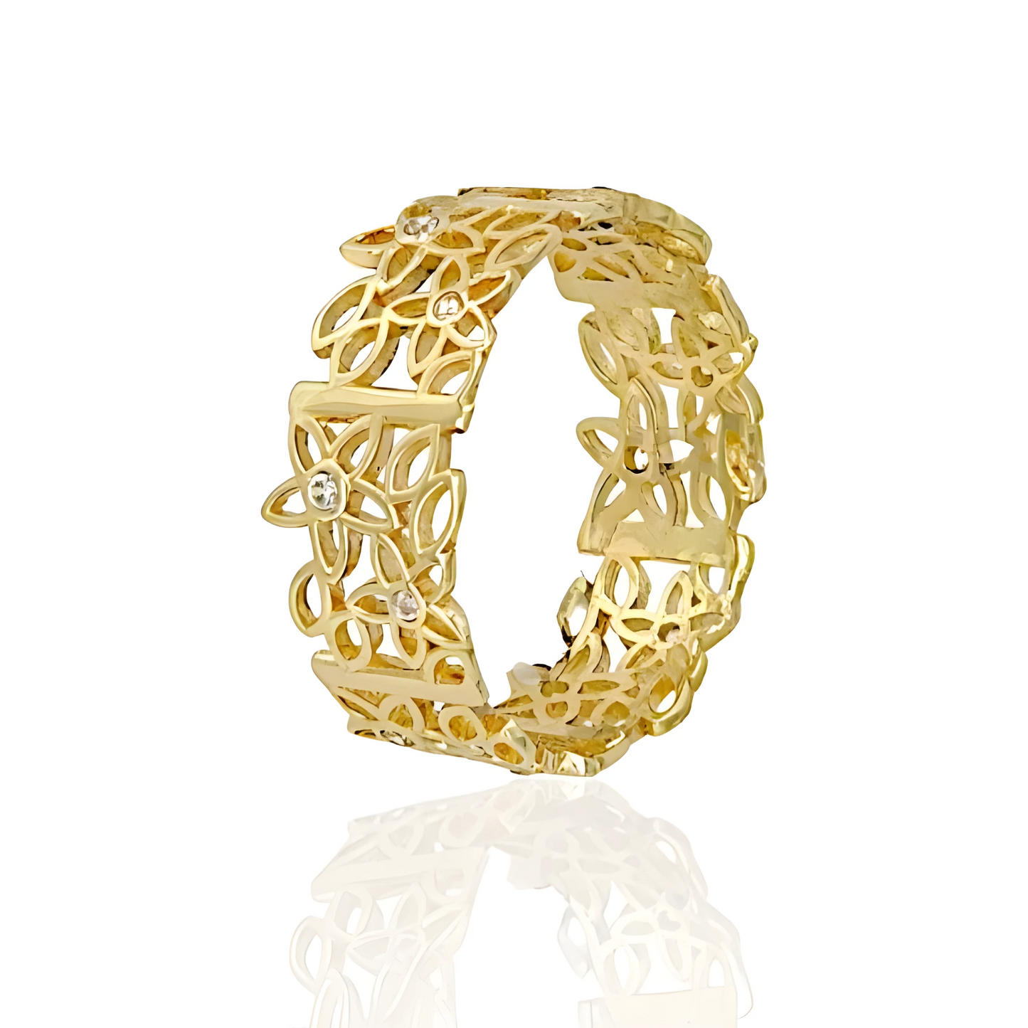 14K Gold Five Leaf Flower Ring