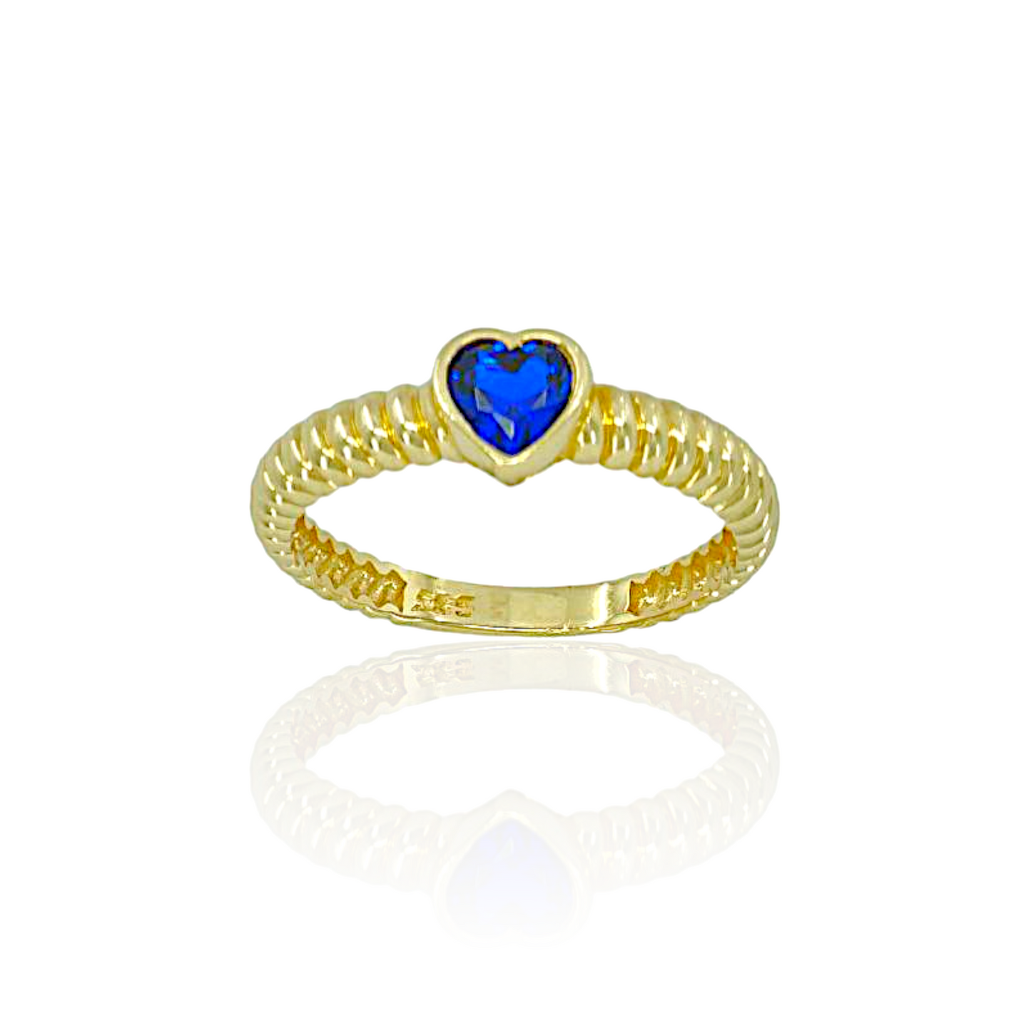 14K Gold Shell Ring with Blue Heart