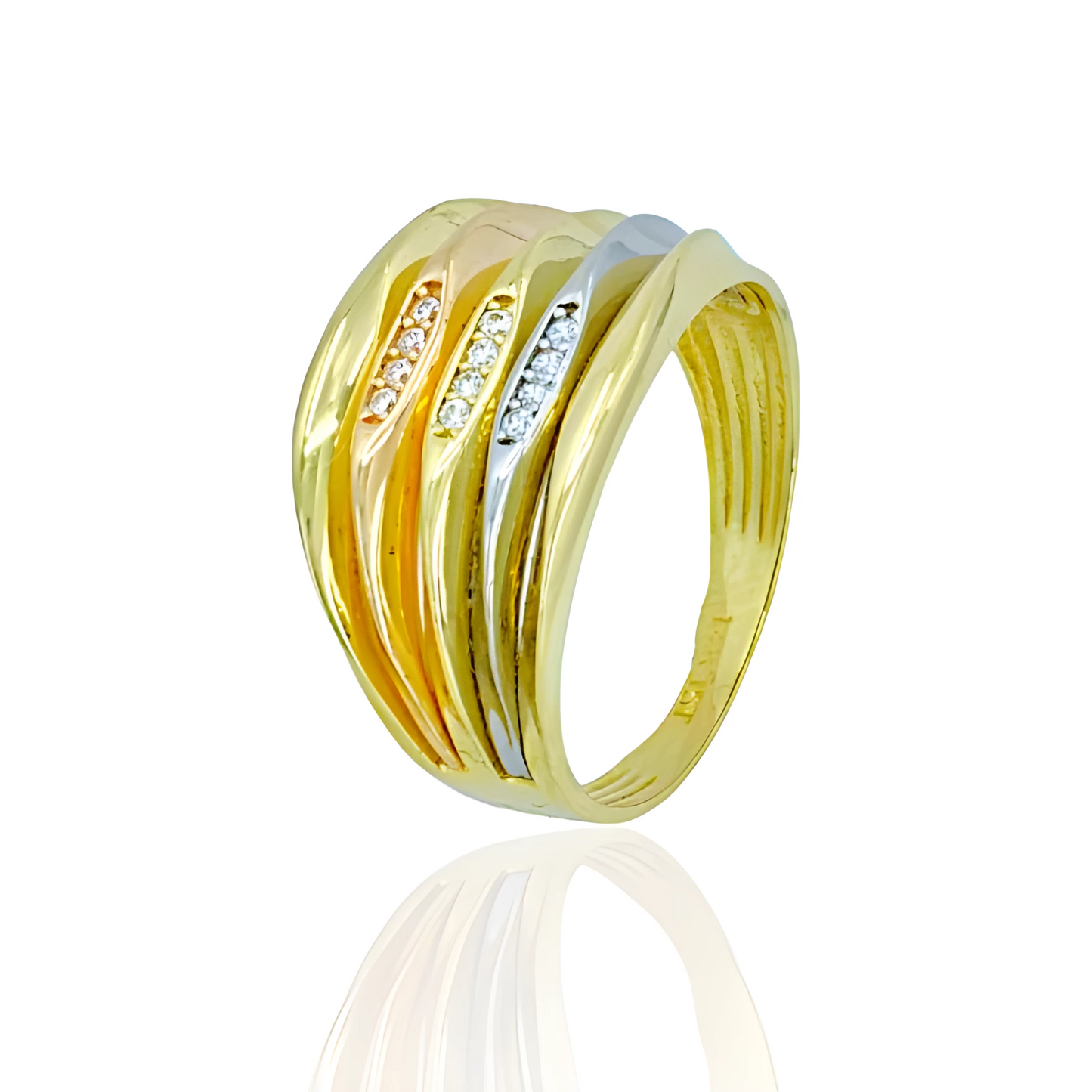 14k Solid Gold Tri Color Ring with White Topaz