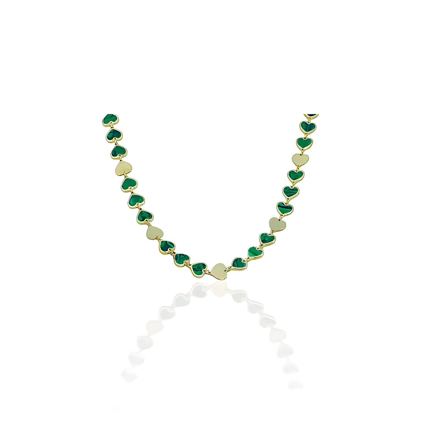 14K Gold Heart Bracelet with Natural Malachite and Turquoise