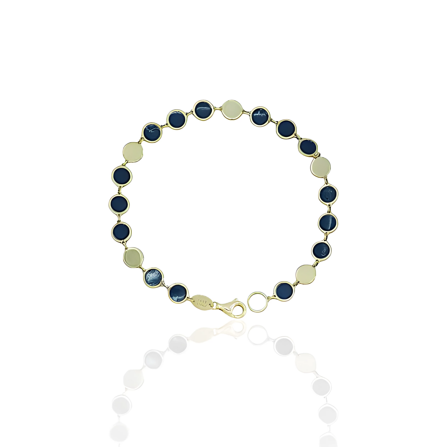 14K Gold Disk Bracelet with Natural Malachite and Onyx