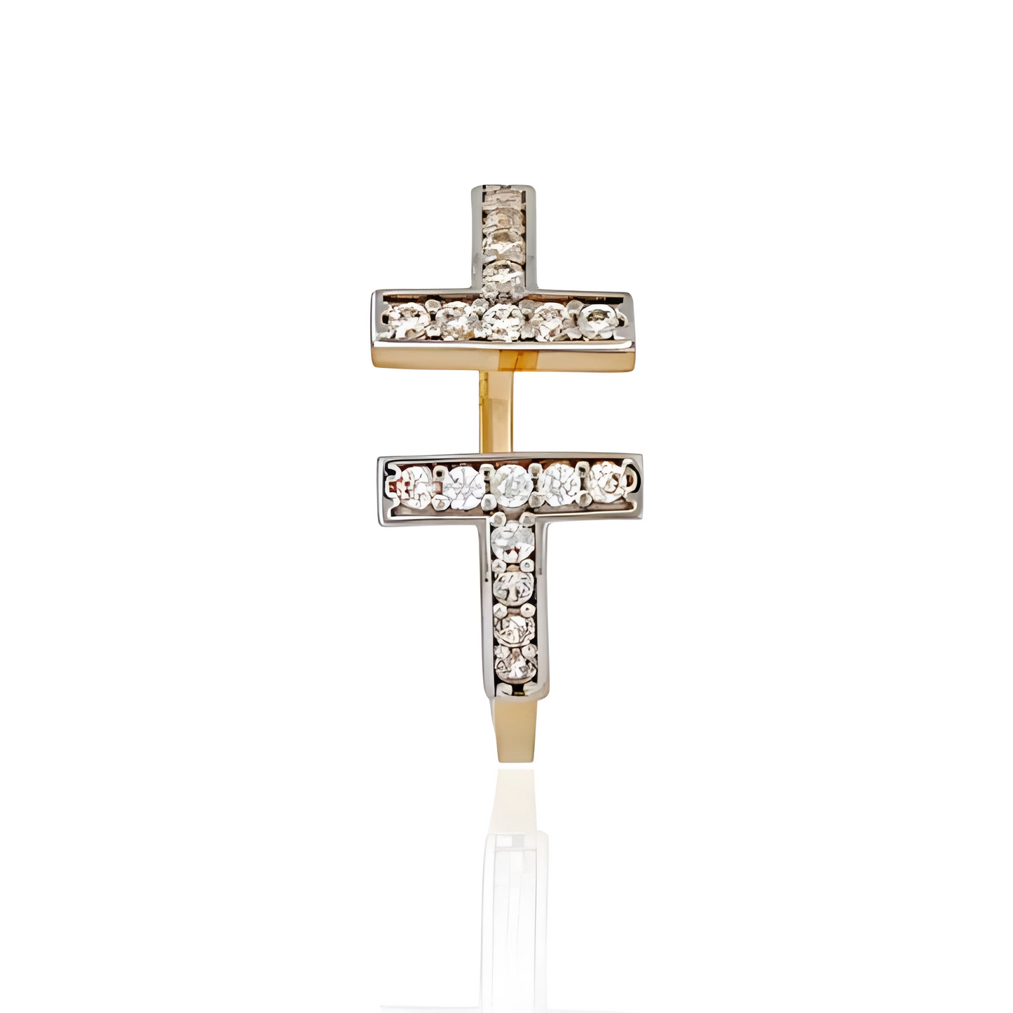 14K Two Tone Gold Double T Ring with Topazes