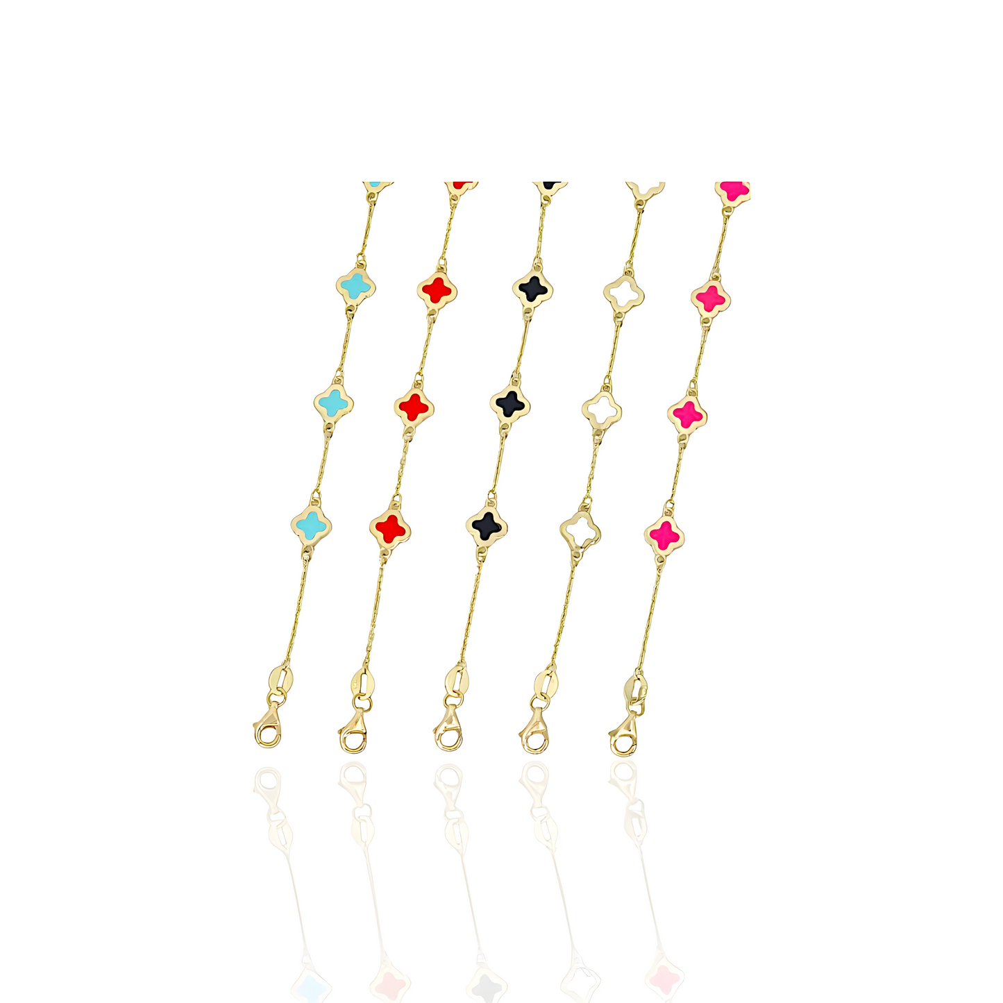 14K Gold Enamel Flower Bracelet