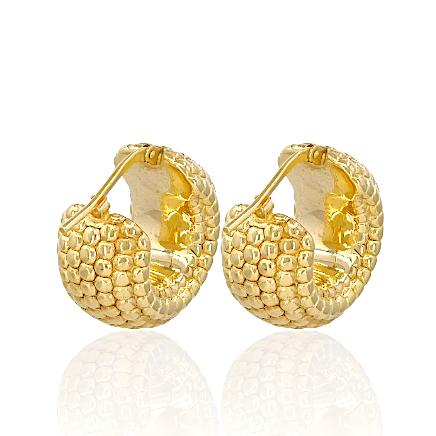 14K Gold Beaded Hoop Earrings