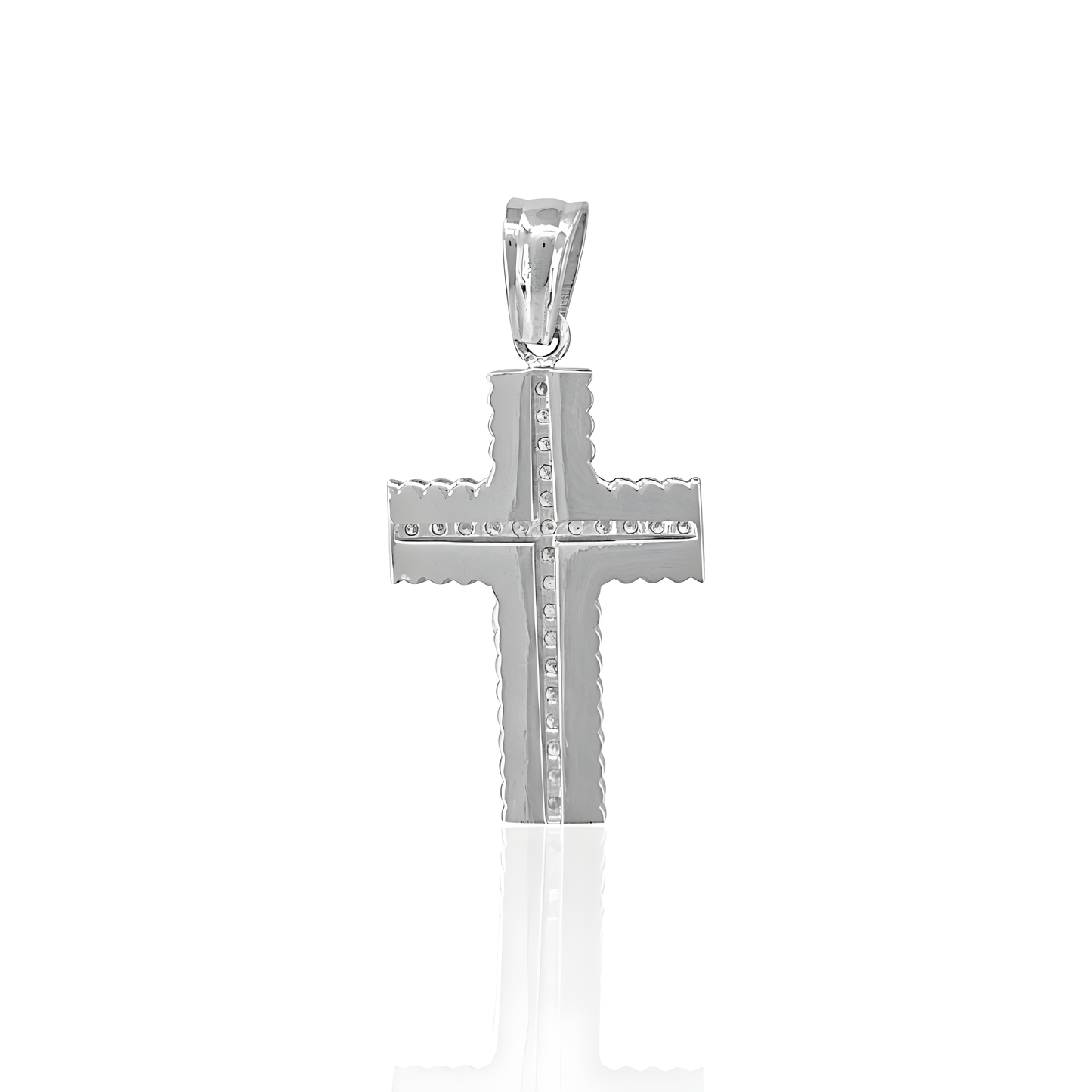 14K Gold Wide Cross With Natural Diamonds