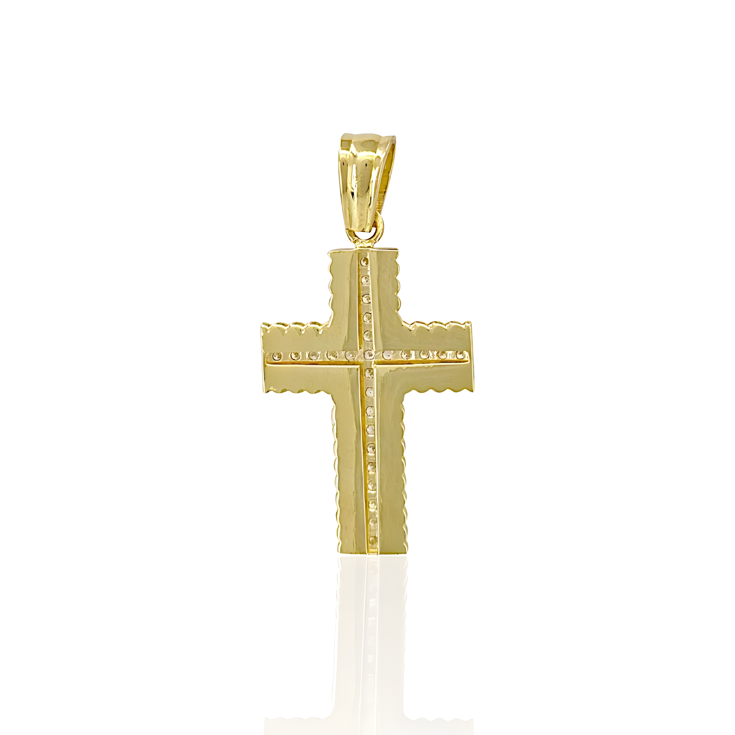 14K Gold Wide Cross With Natural Diamonds