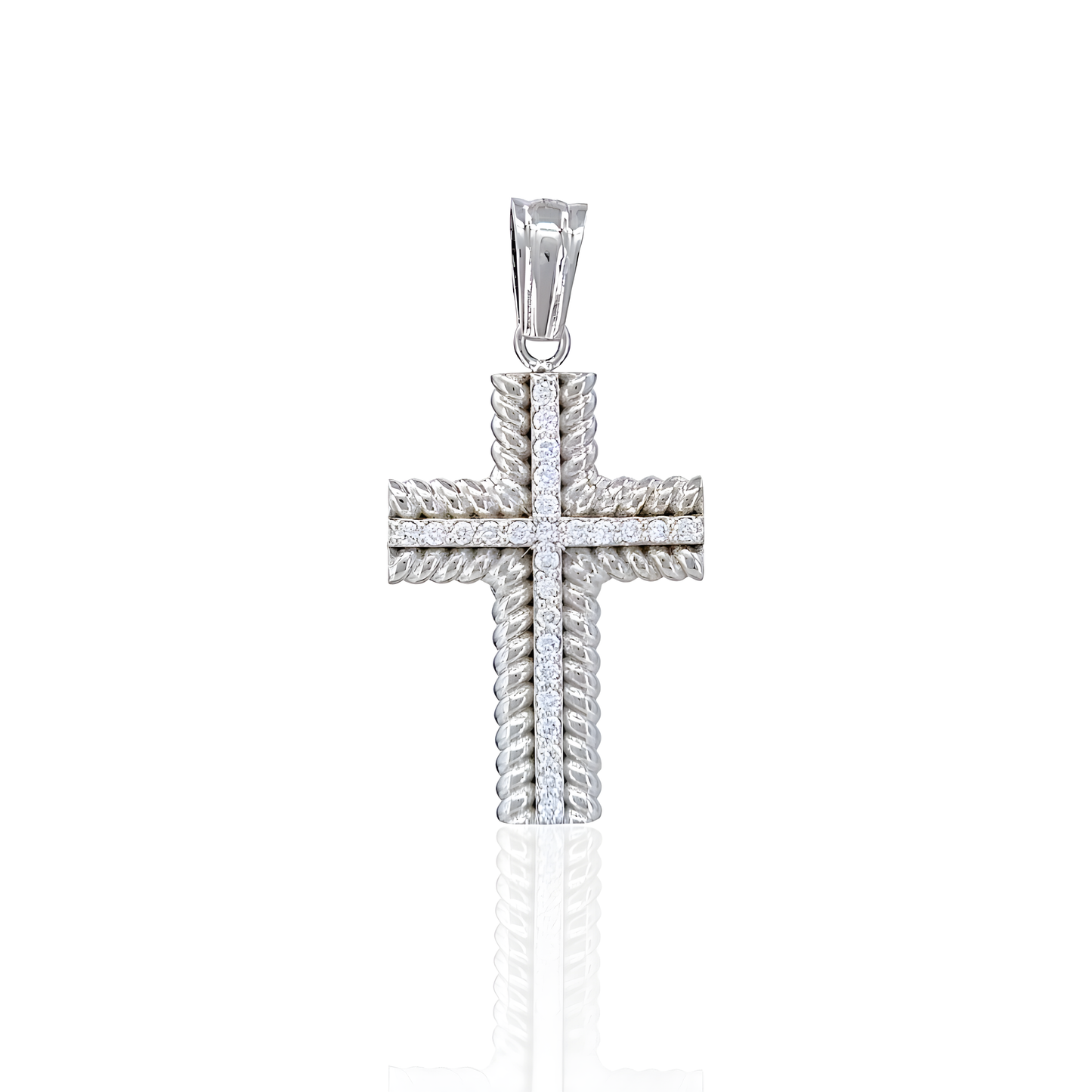 14K Gold Wide Cross With Natural Diamonds