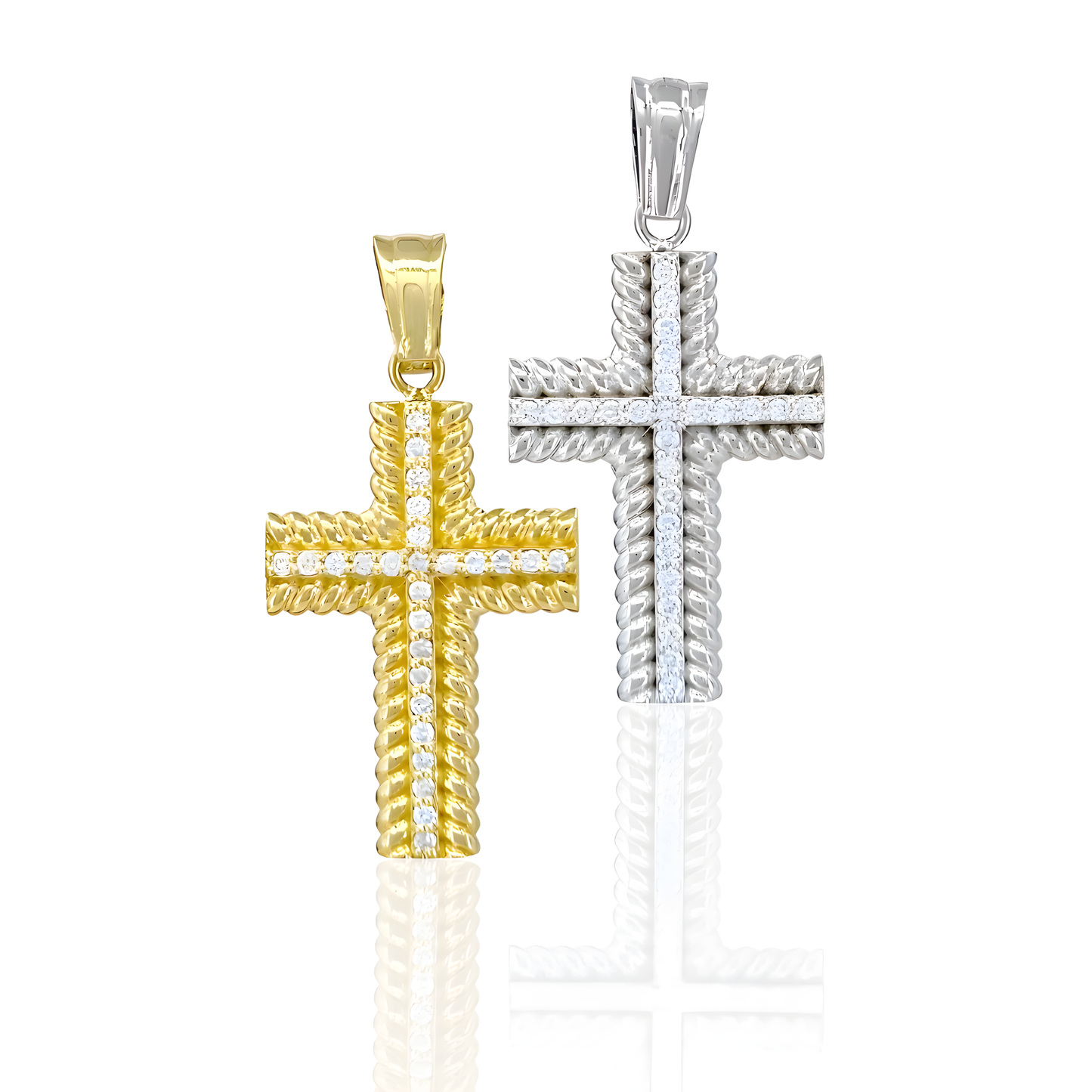 14K Gold Wide Cross With Natural Diamonds