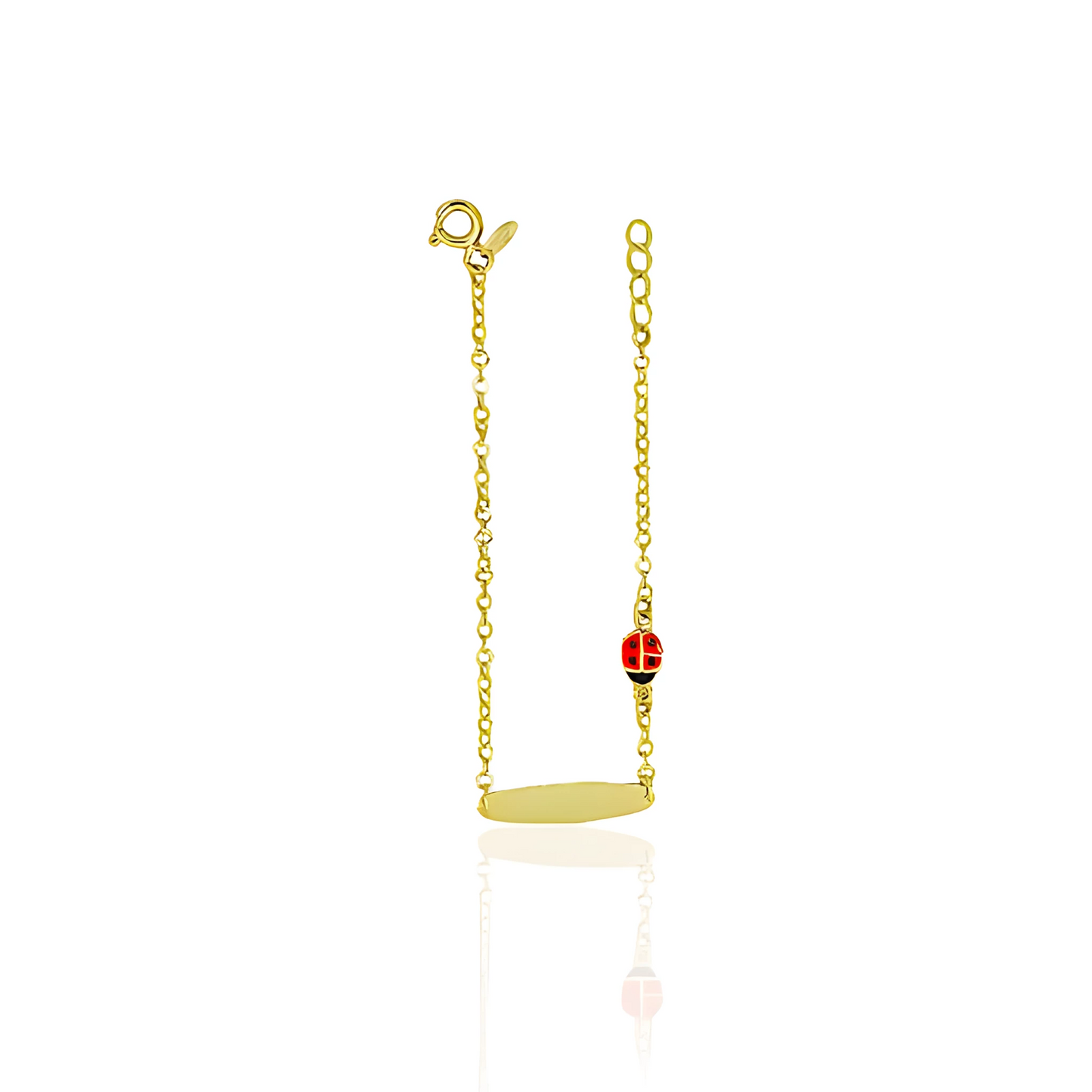 14K Gold baby ID bracelets with Lady Bug, Cross and Heart