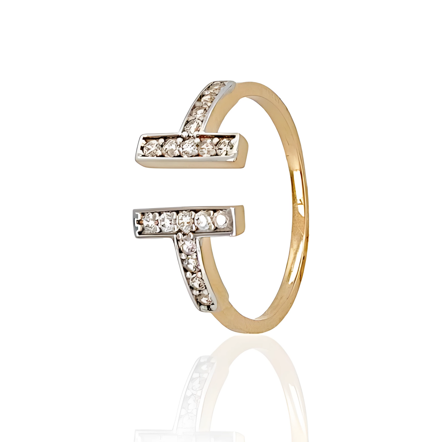 14K Two Tone Gold Double T Ring with Topazes