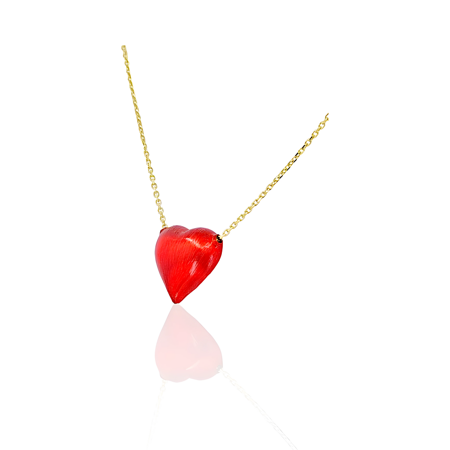 18K Gold Necklace with Satin Heart Pendant