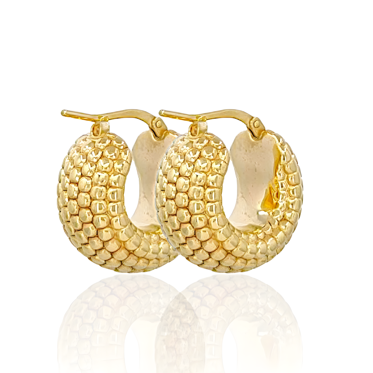 14K Gold Beaded Hoop Earrings