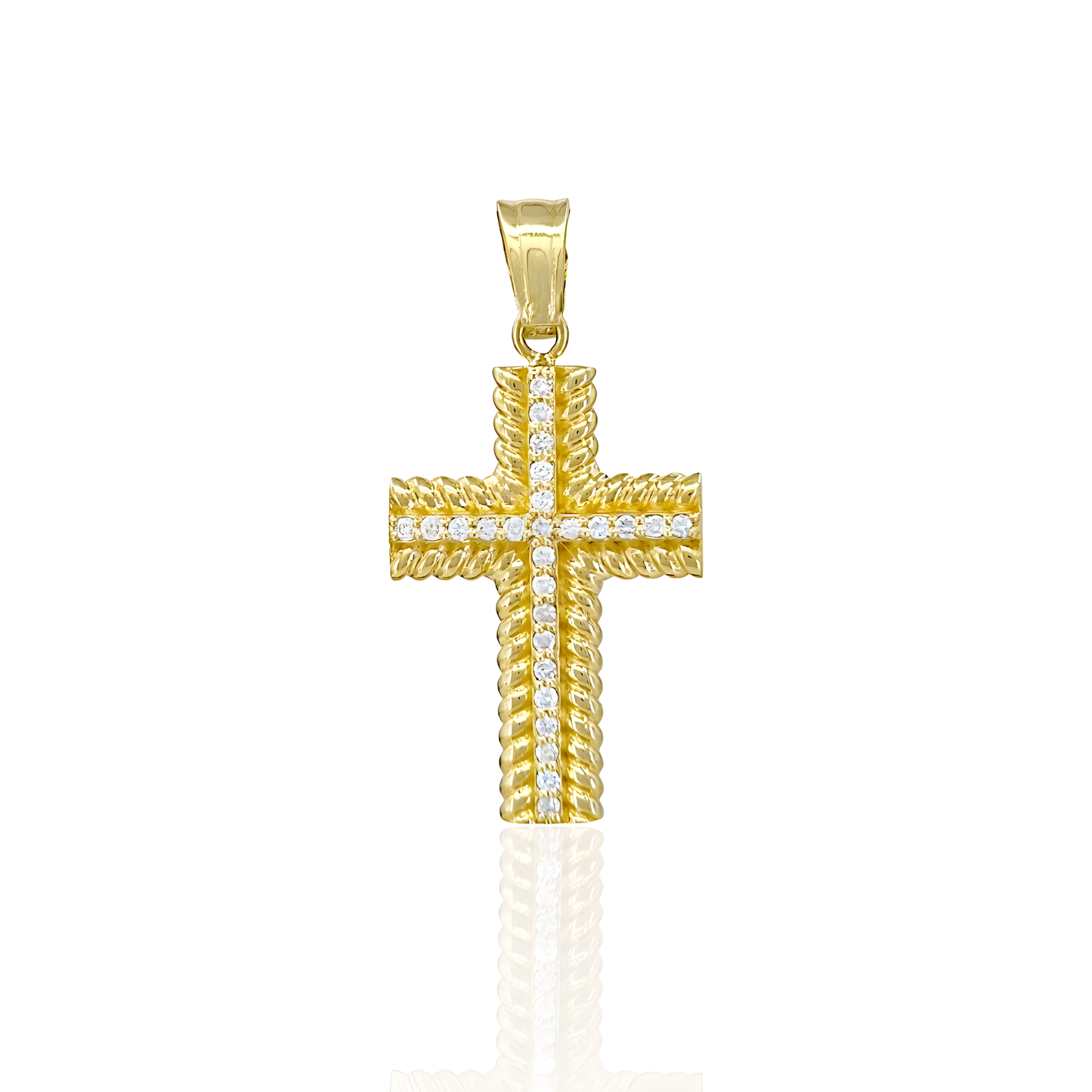 14K Gold Wide Cross With Natural Diamonds