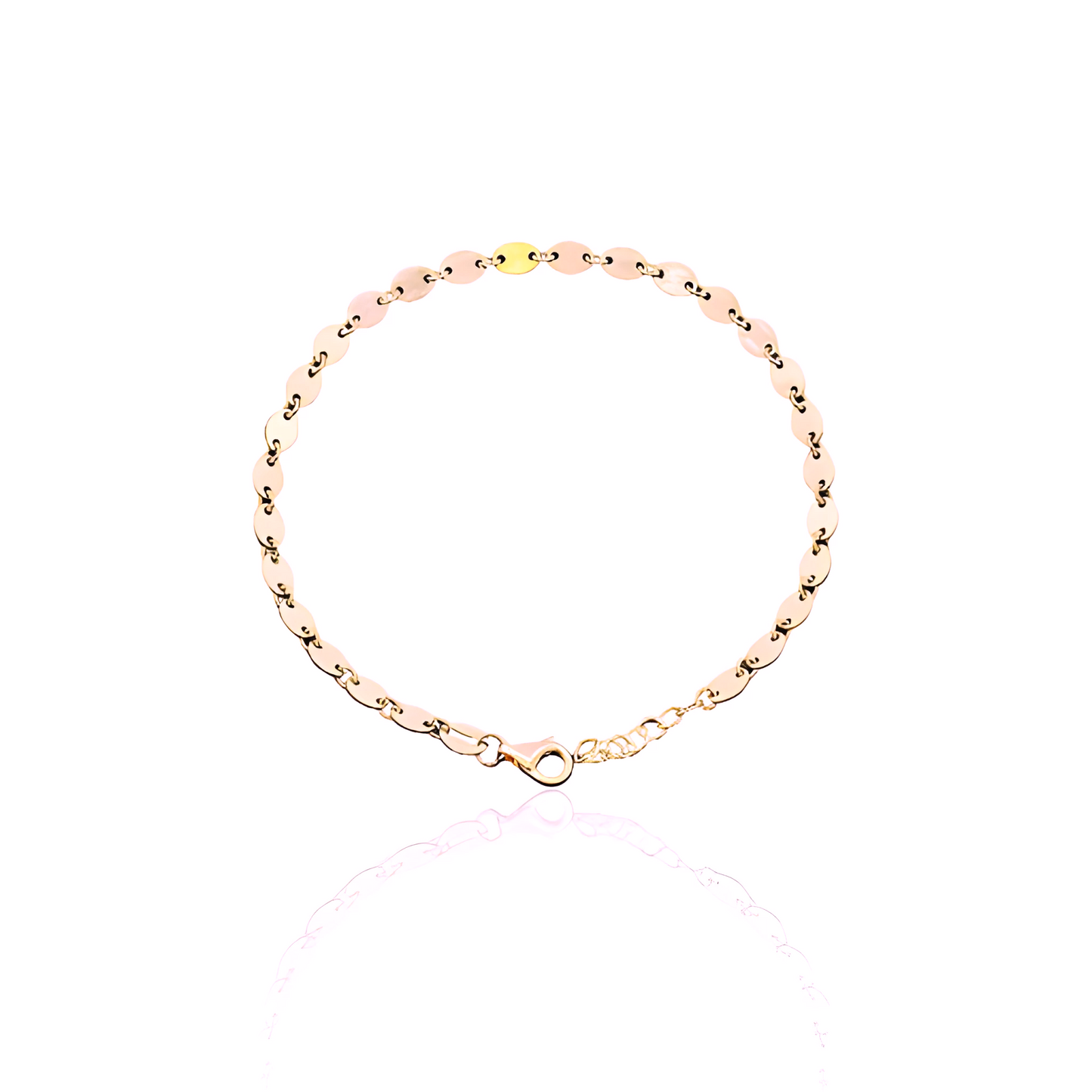14k Solid Gold Oval Flat Coin Bracelet