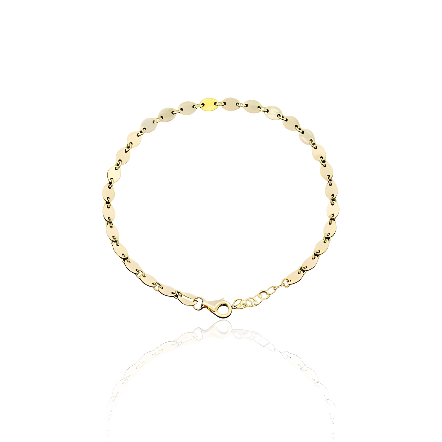 14k Solid Gold Oval Flat Coin Bracelet