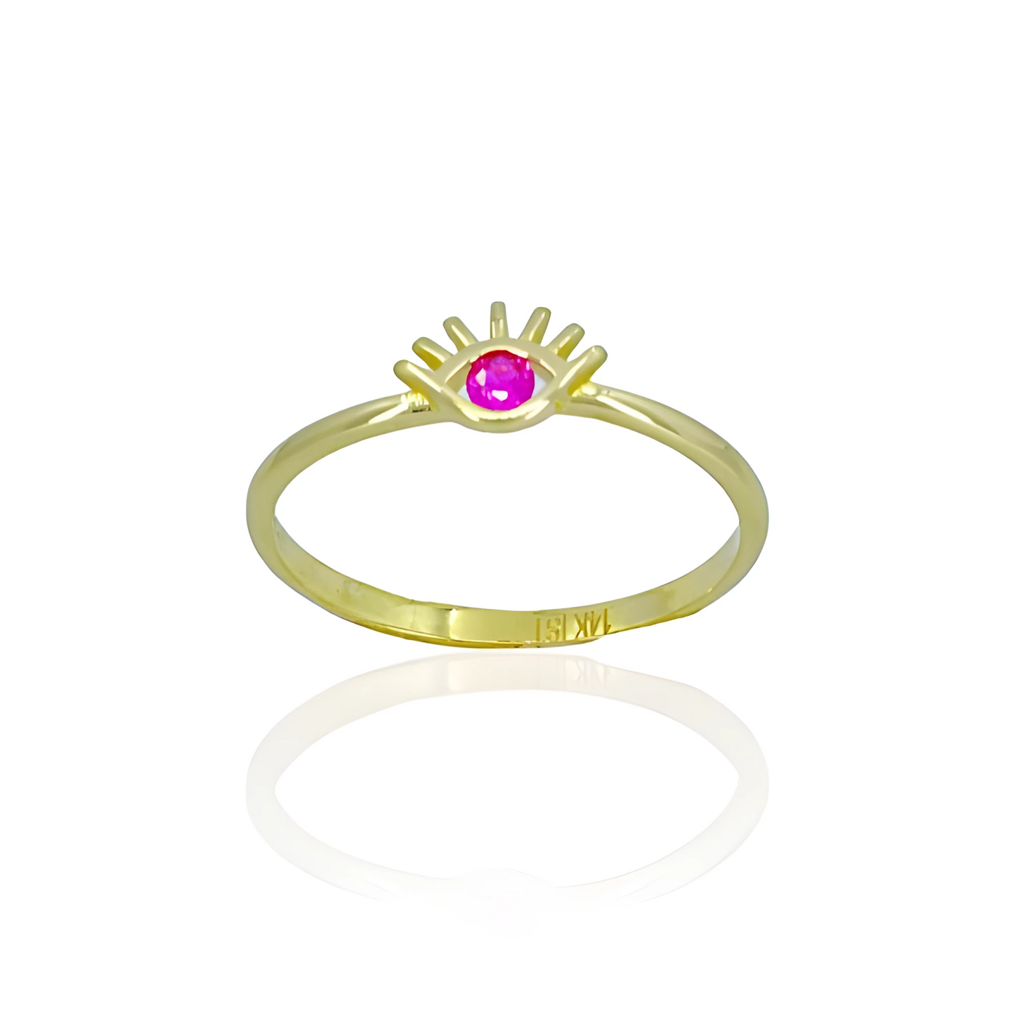 14k Solid Gold Evil Eye Ring with Colored Topaz