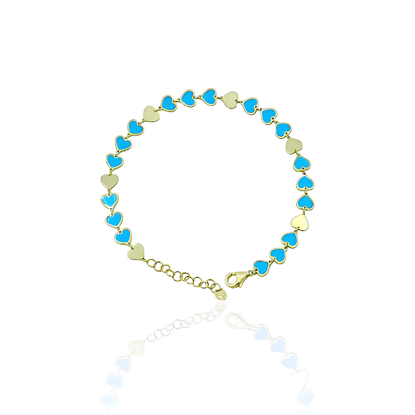 14K Gold Heart Bracelet with Natural Malachite and Turquoise