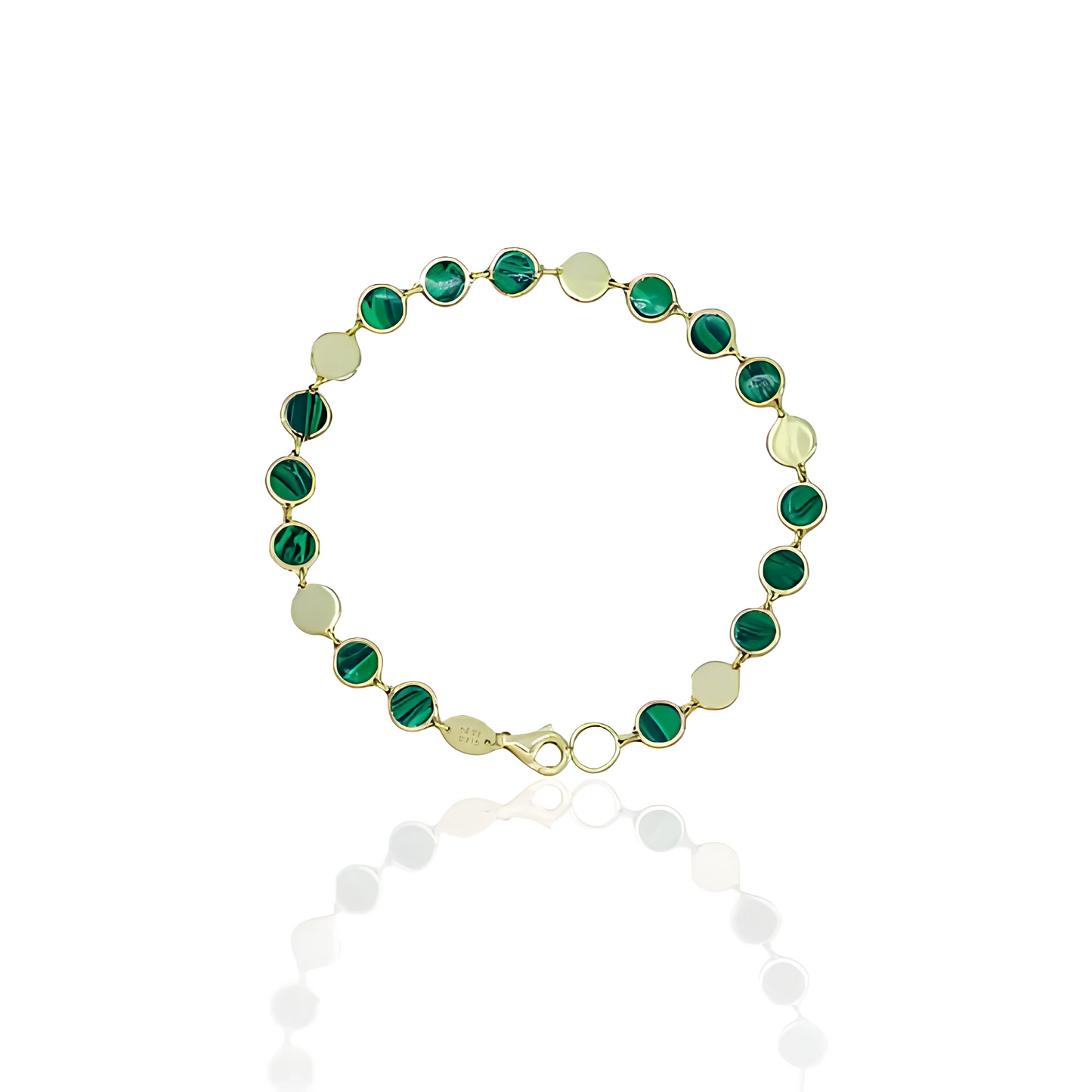 14K Gold Disk Bracelet with Natural Malachite and Onyx