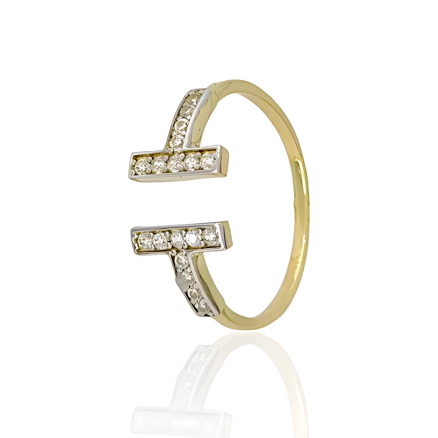 14K Two Tone Gold Double T Ring with Topazes