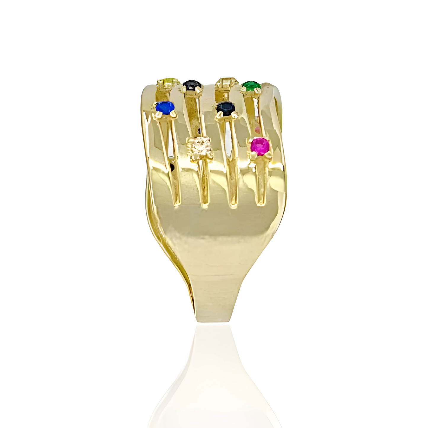 14K Gold Lines Ring with Multicolor Topaz