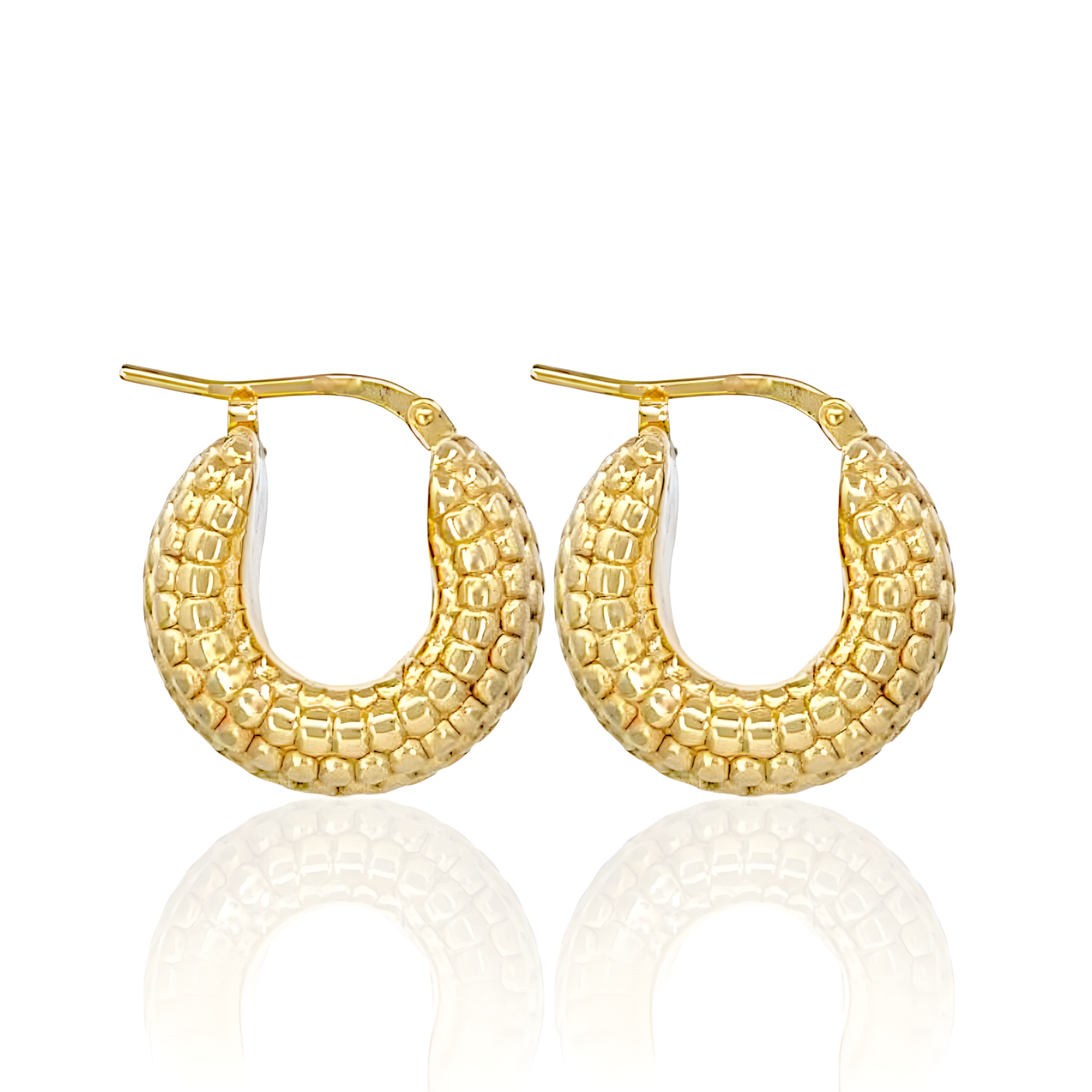 14K Gold Beaded Hoop Earrings
