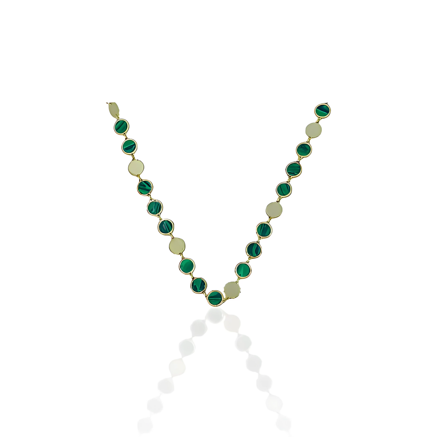 14K Gold Disk Bracelet with Natural Malachite and Onyx