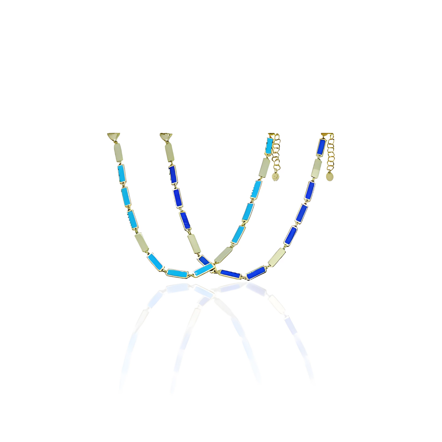 14K Gold Square Plate Bracelet with Natural Lapis and Turquoise