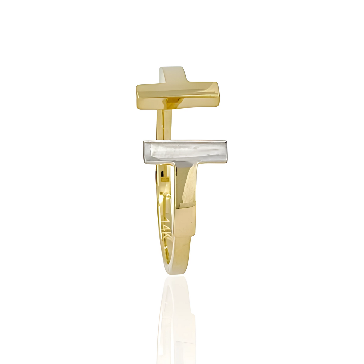 14K Two Tone Gold Double T Ring