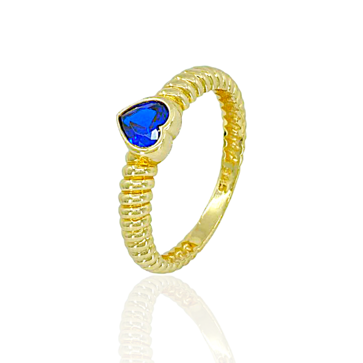 14K Gold Shell Ring with Blue Heart