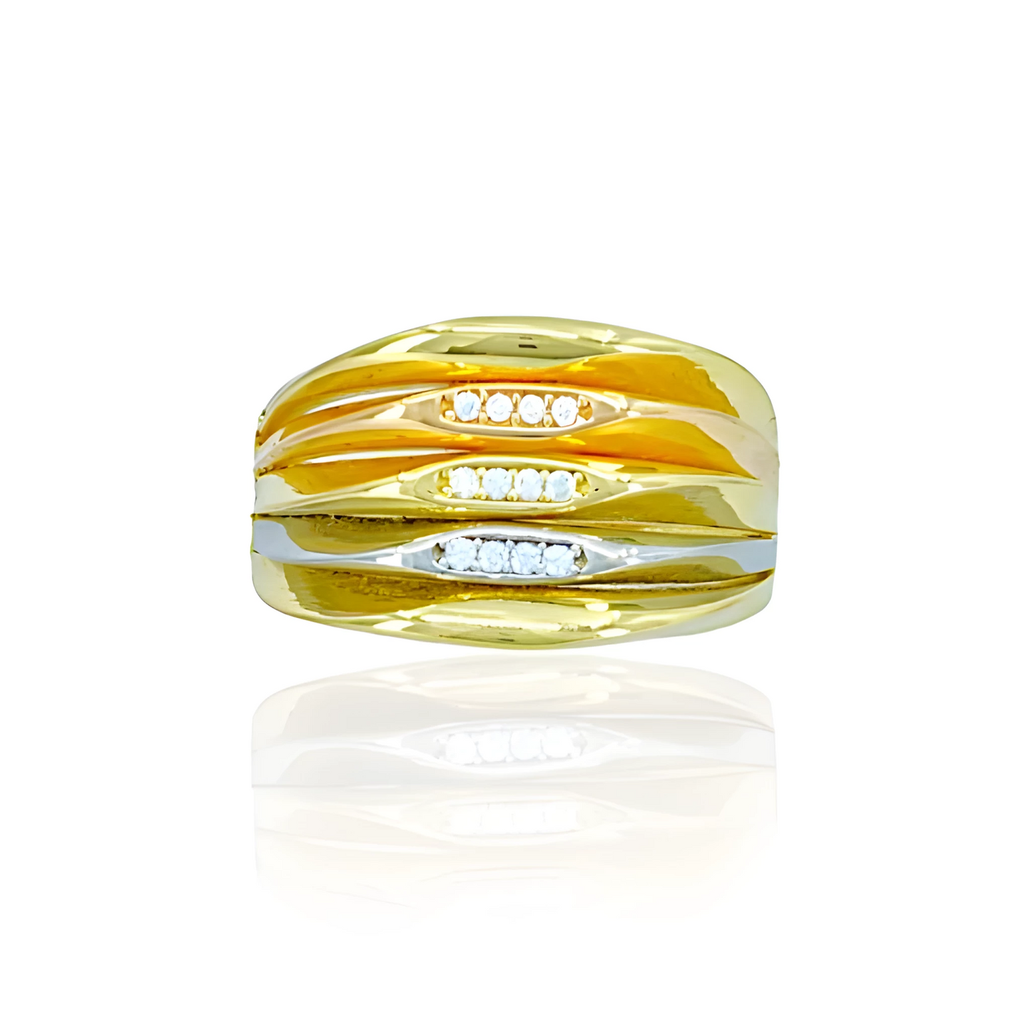 14k Solid Gold Tri Color Ring with White Topaz