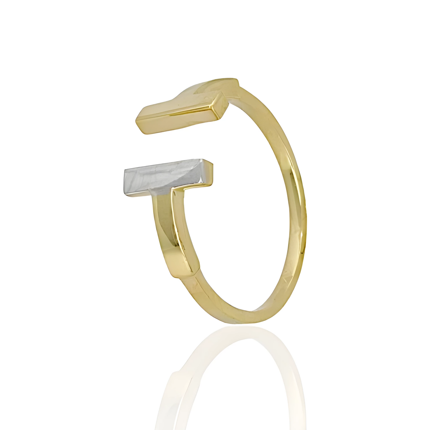 14K Two Tone Gold Double T Ring