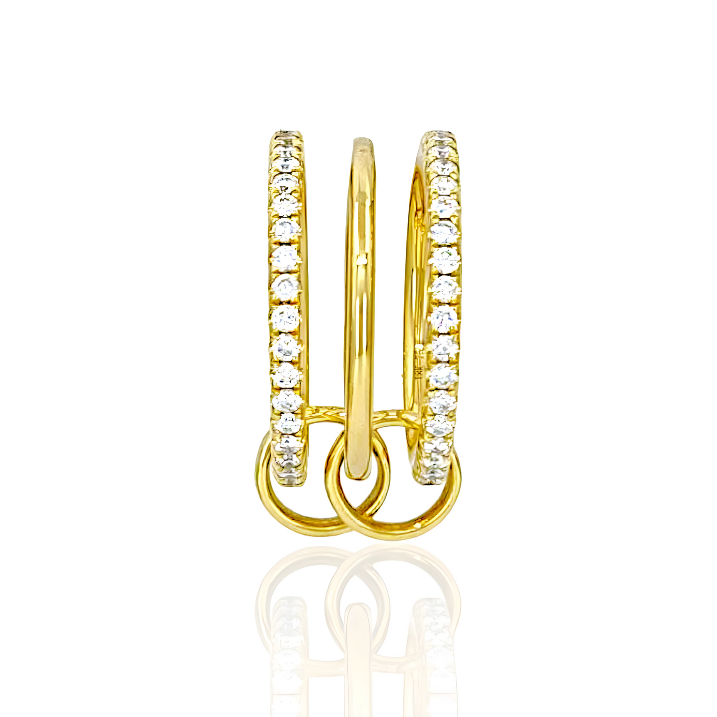 18K Gold Triple Ring with Natural Diamonds