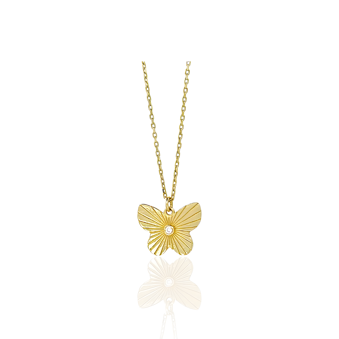 14K Gold Butterfly Necklace with Natural Diamond
