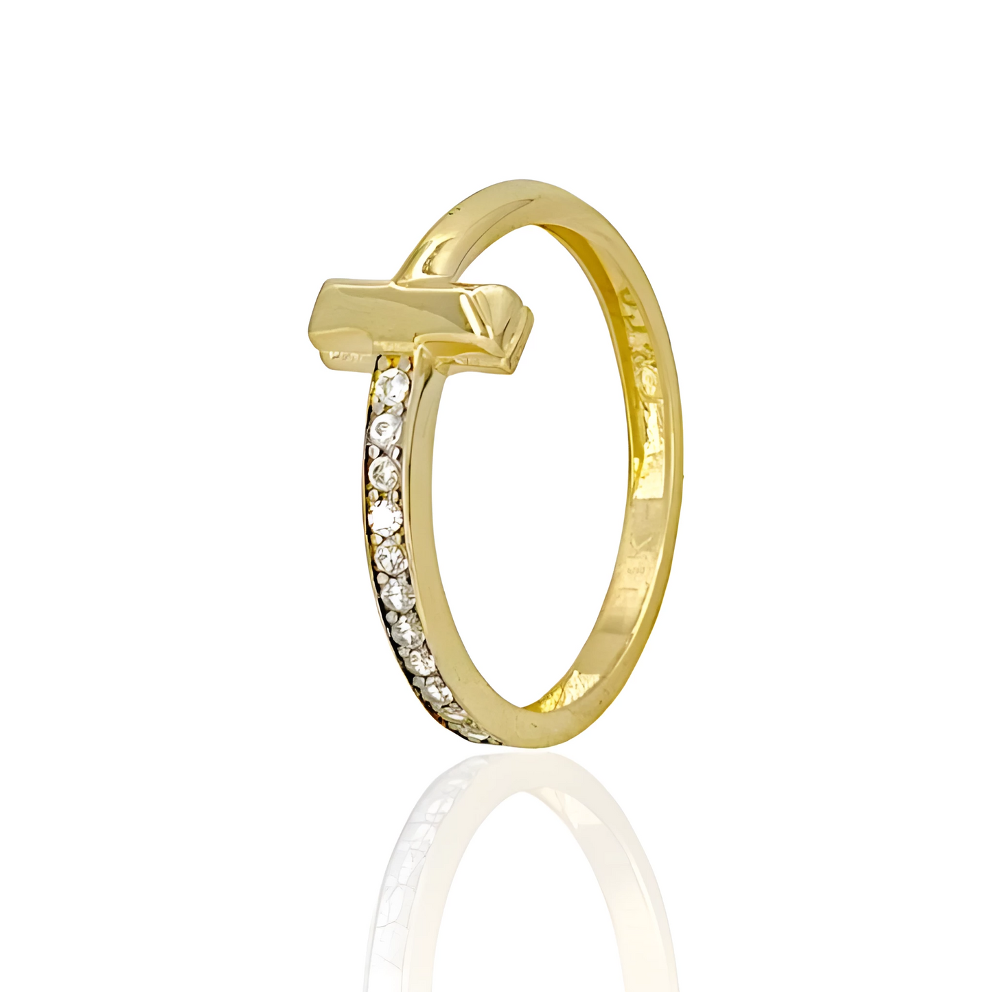 14K Gold Single T Ring