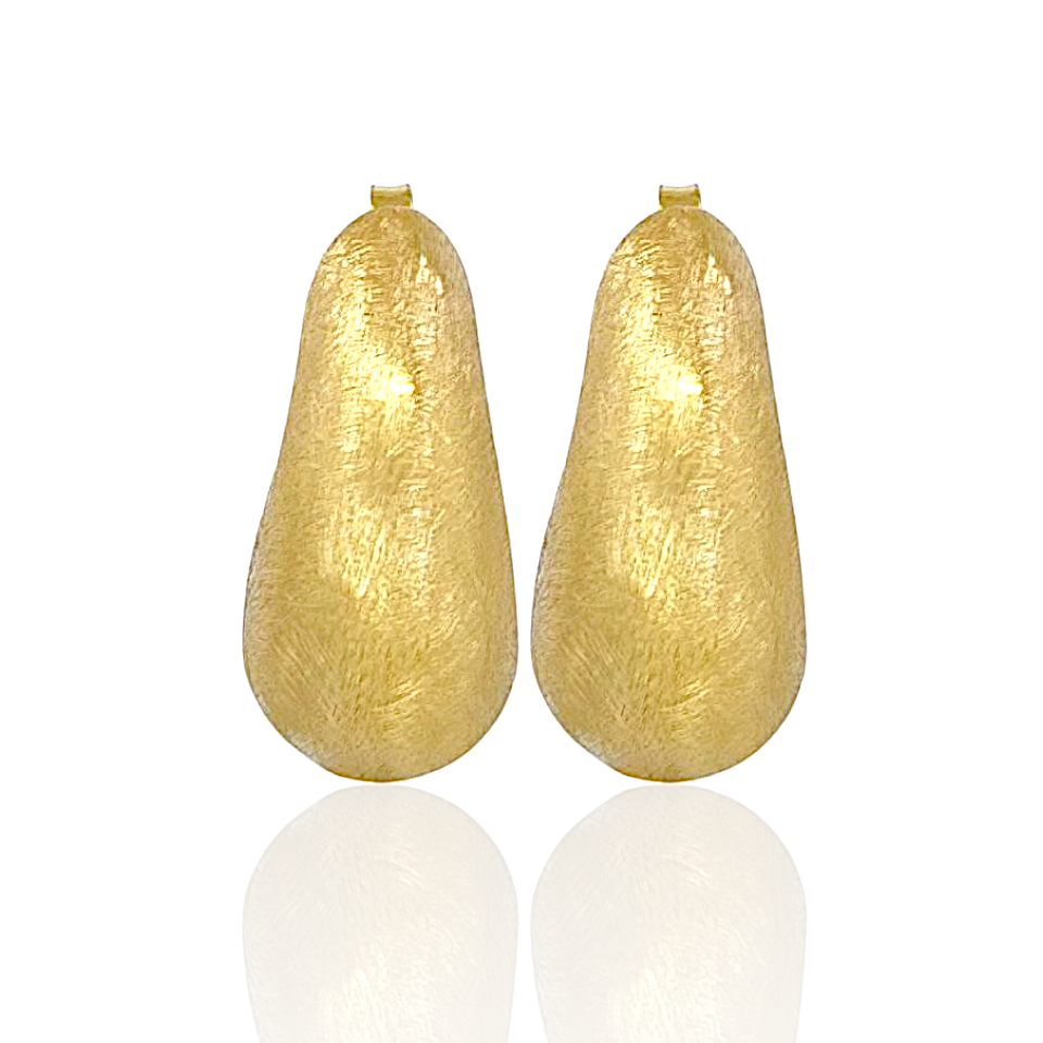 14K Gold Satin Finished Сashew Hoop Earrings