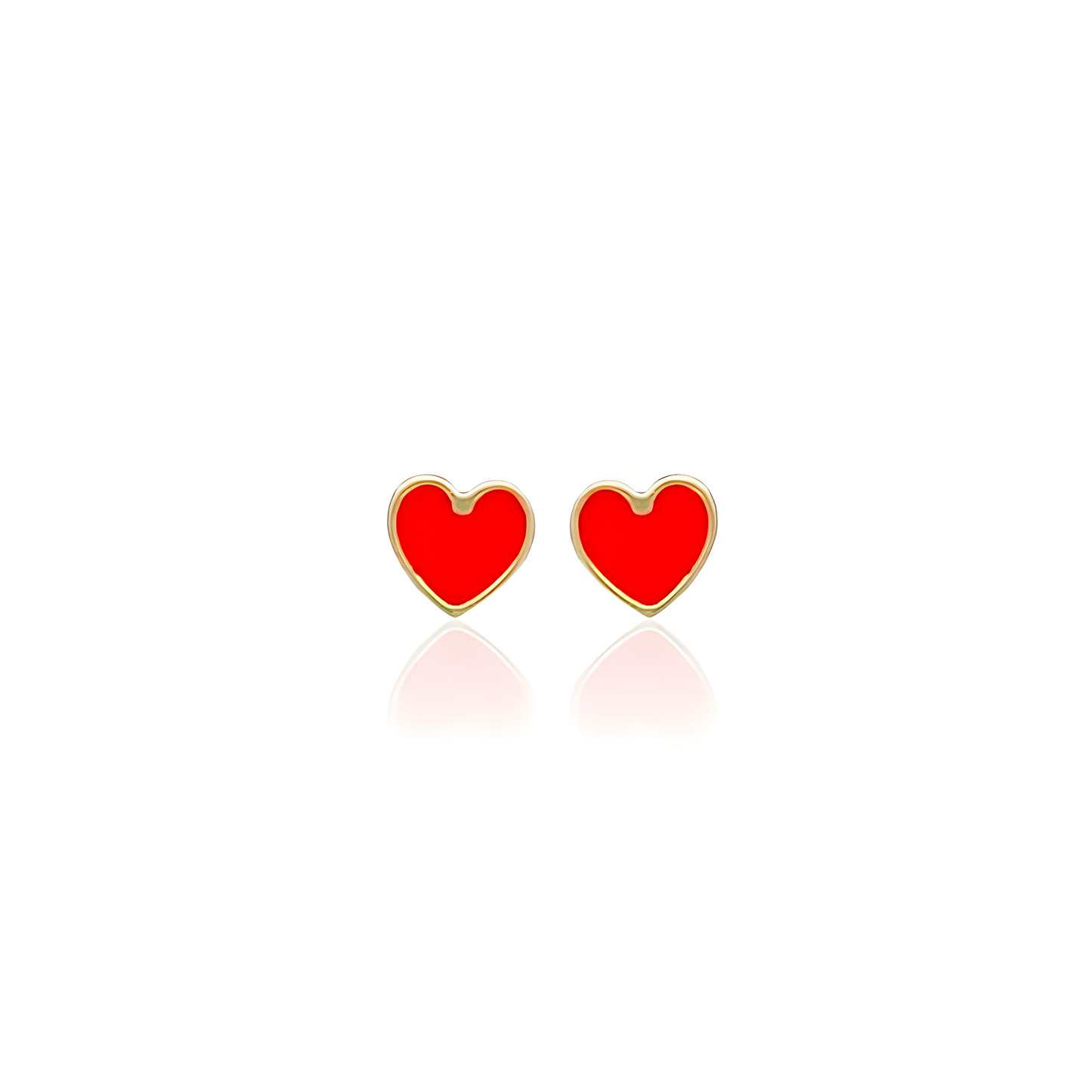 14K Gold Enamel Stud Heart Earrings